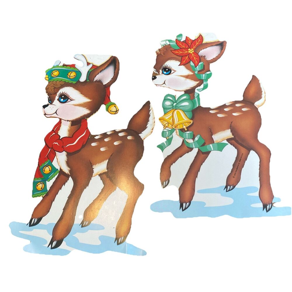 1979 Beistle *RUDOLPH & CLARICE* Reindeers Christmas Die Cuts 14" Christmas